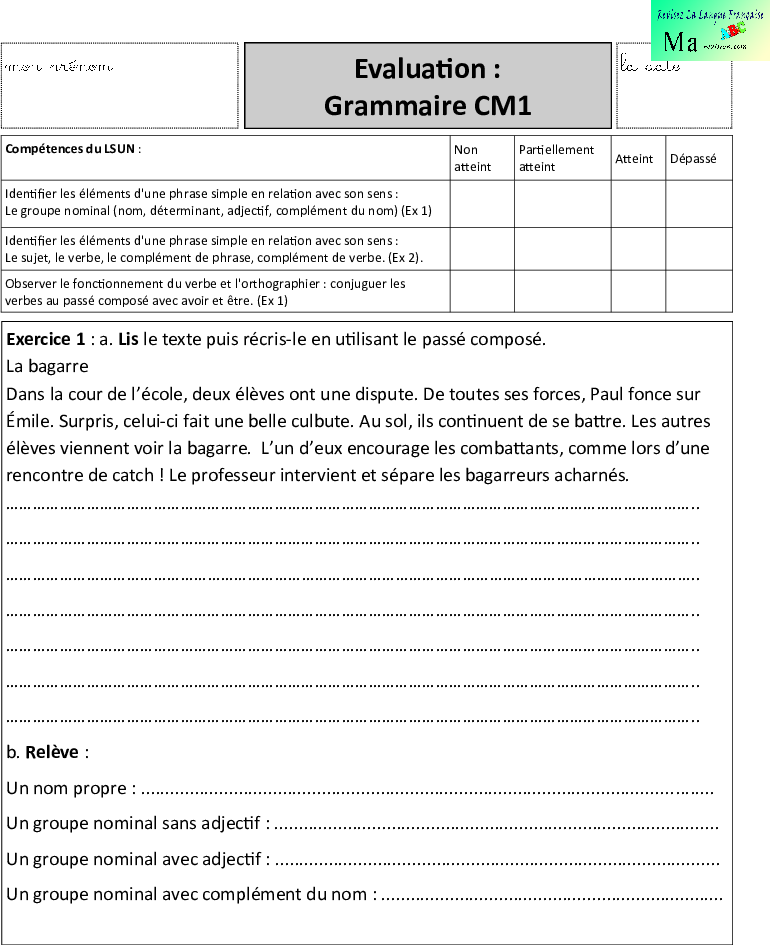 evaluation-grammaire-pour-cm1